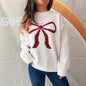 Women's Round Neck Bow Long Sleeve Warm Sweater