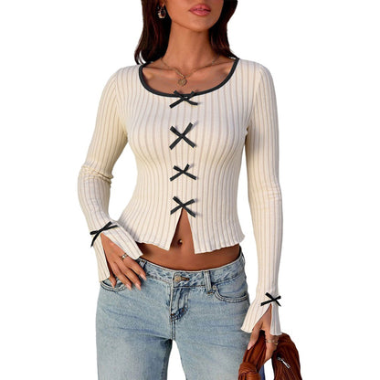 Fashion Striped Temperament Knit Long Sleeve Women