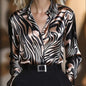 Women's Abstract Print Button Down Shirt, V-Neck Collared Blouse, Dressy Casual Long Sleeve Tops