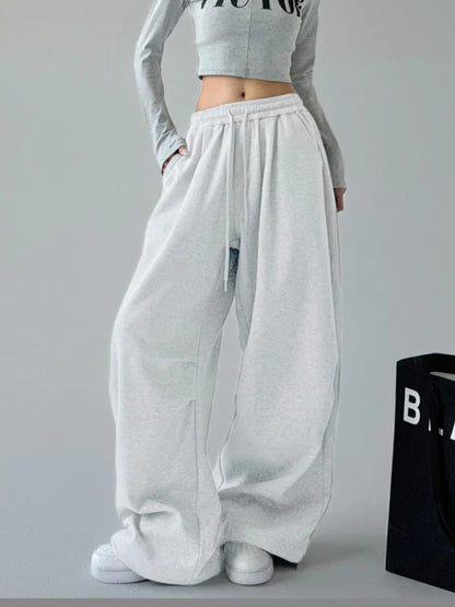 Casual Womens Street-style Wide-leg Pants With A Tie-waist Design