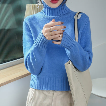 Women's High-neck Loose Slim-fit Lapel Wool Sweater Base Layer