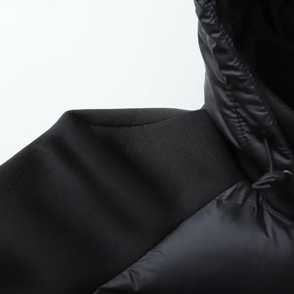 Black Patchwork Thermal Long-Sleeve Hooded Cotton-Padded Jacket Coat