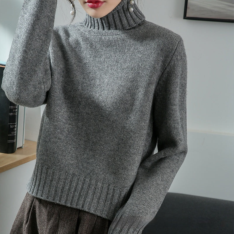 Women's High-neck Loose Slim-fit Lapel Wool Sweater Base Layer