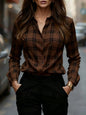 Womens Plaid Shirt Slimming, Figure-Hugging Korean-Style Long-Sleeve Top
