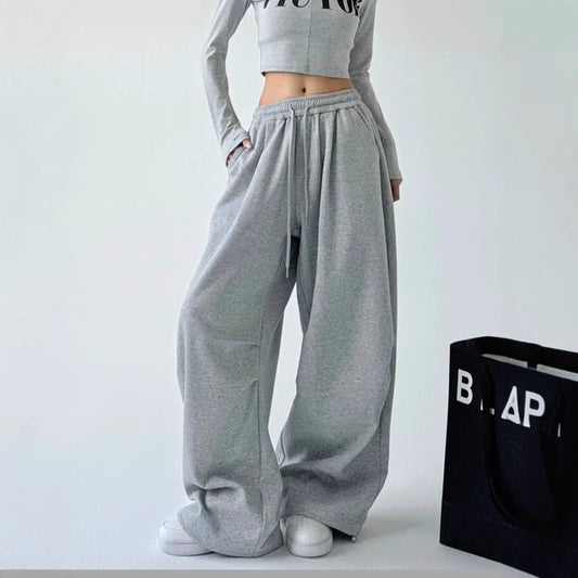 Casual Womens Street-style Wide-leg Pants With A Tie-waist Design