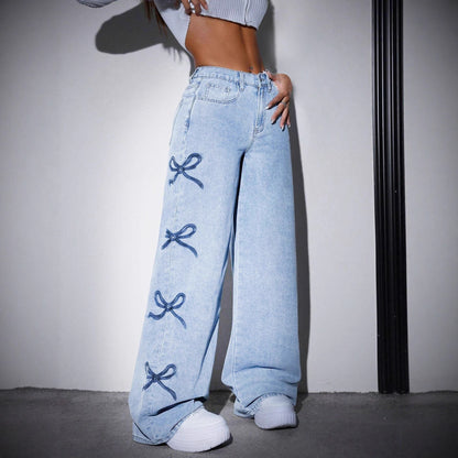 Printed Straight-leg Wide-leg Jeans
