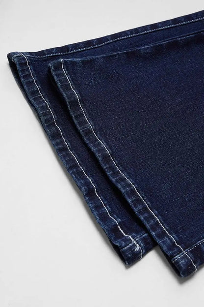 Women's Ripped Wide Leg Jeans, High Waisted Flare Fit With Distressed Details And Button Fly, Casual Stretch Denim Pants