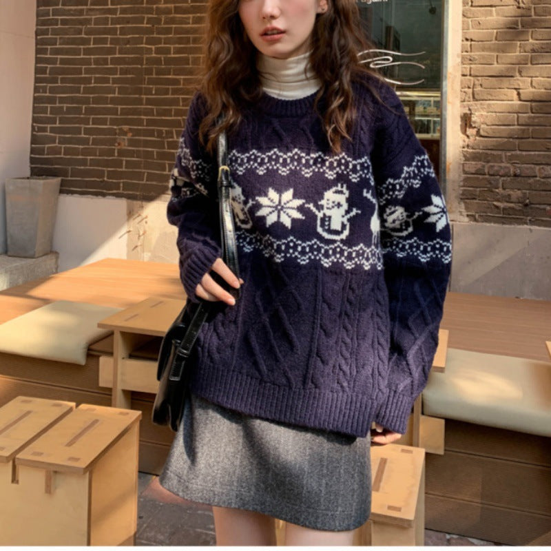 New Loose Christmas Jacquard Geometric Sweater