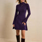 Women's High Neck Flared Sleeve Knit Sweater Dress Elegant Solid Color Long Sleeve