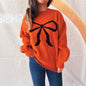 Women's Round Neck Bow Long Sleeve Warm Sweater