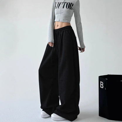 Casual Womens Street-style Wide-leg Pants With A Tie-waist Design