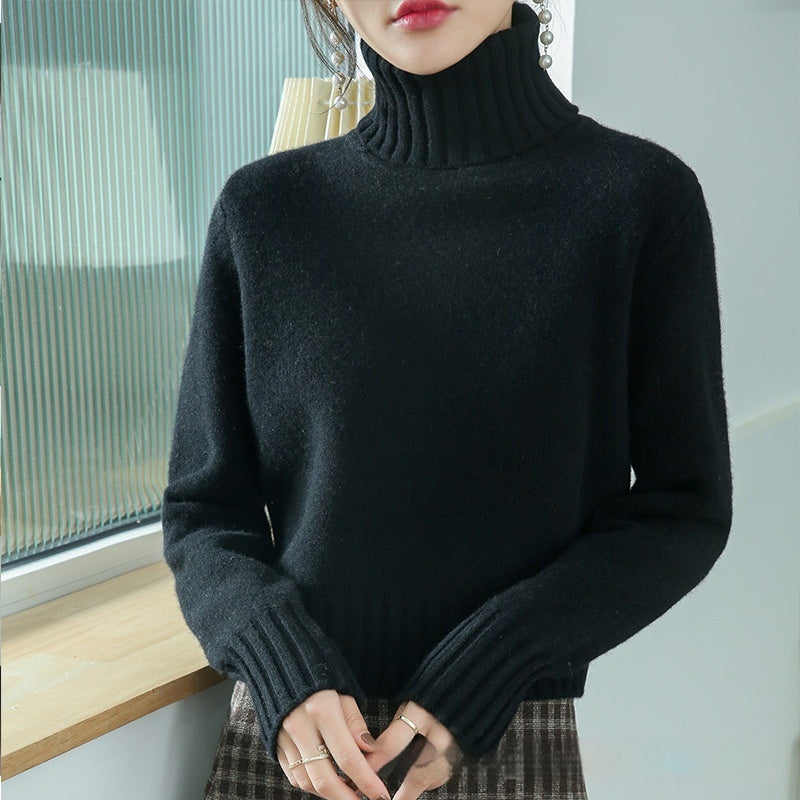Women's High-neck Loose Slim-fit Lapel Wool Sweater Base Layer