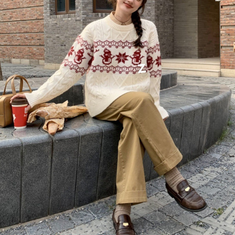 New Loose Christmas Jacquard Geometric Sweater