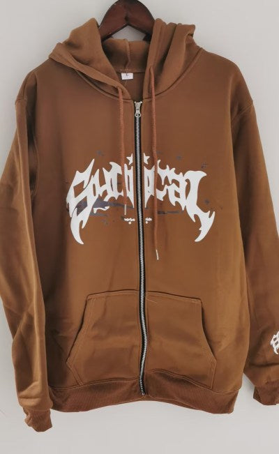 Vintage Zipper Sweatshirt Gothic Letter XINGX Printed Hoodie