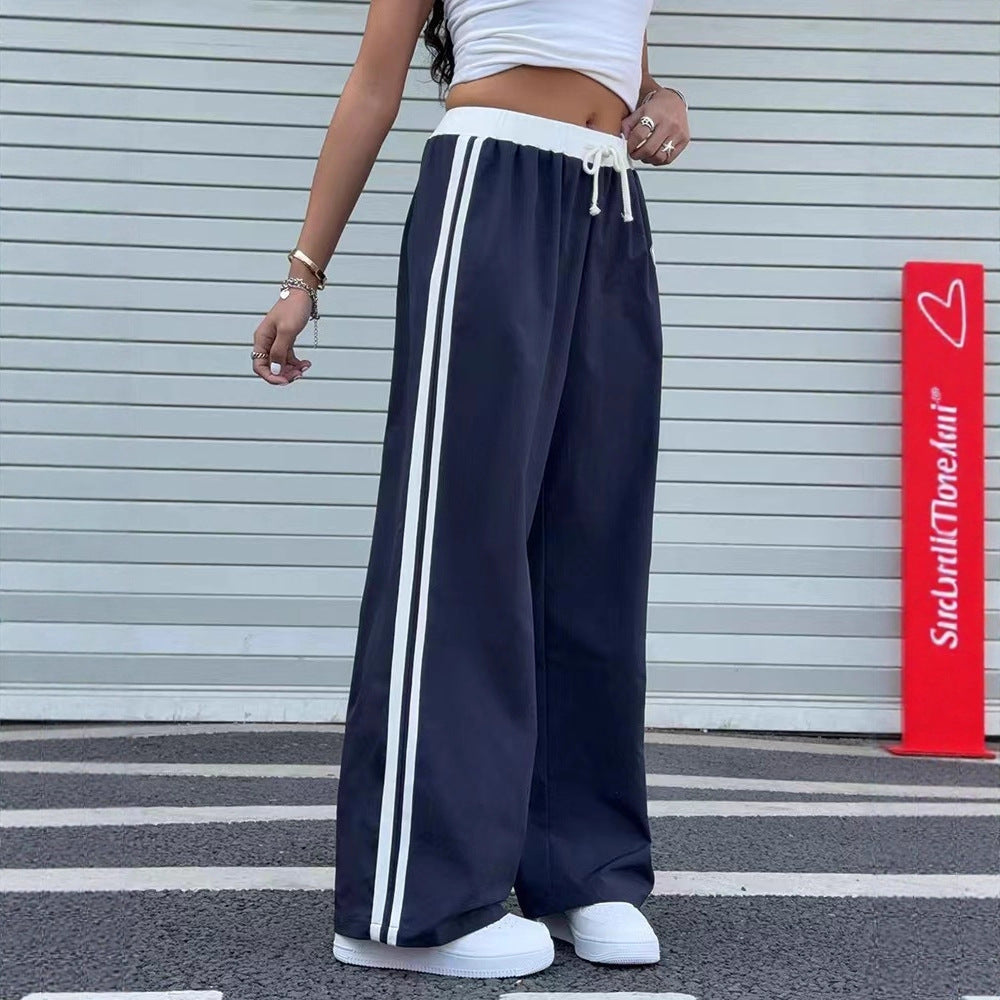 Tube Wide Leg Leisure Drawstring Contrast Color Trousers