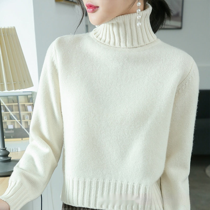 Women's High-neck Loose Slim-fit Lapel Wool Sweater Base Layer