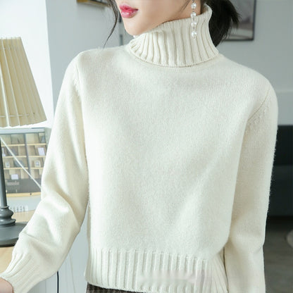 Women's High-neck Loose Slim-fit Lapel Wool Sweater Base Layer