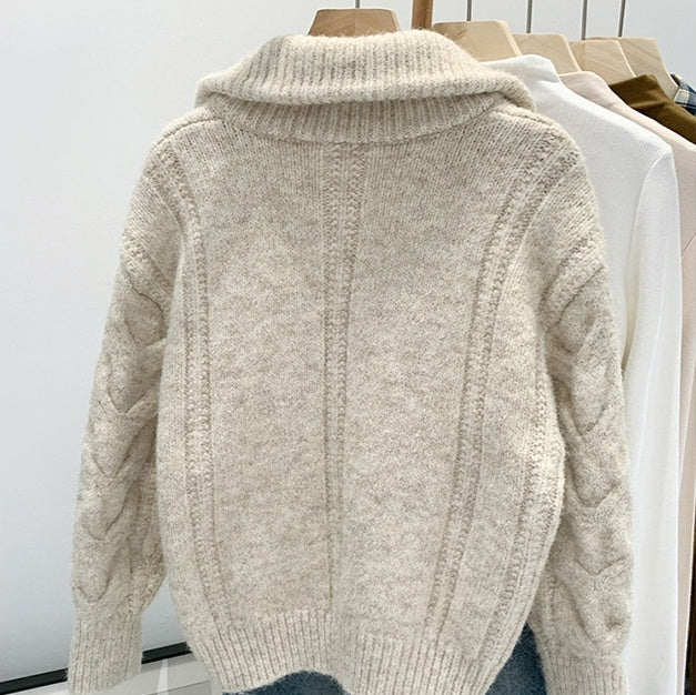 Korean-style Double Zipper Cable Knit Sweater Coat For Women