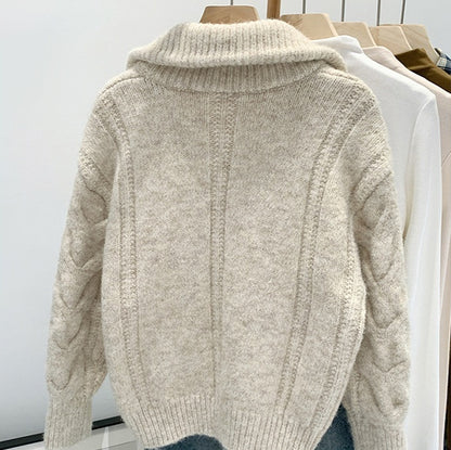 Korean-style Double Zipper Cable Knit Sweater Coat For Women