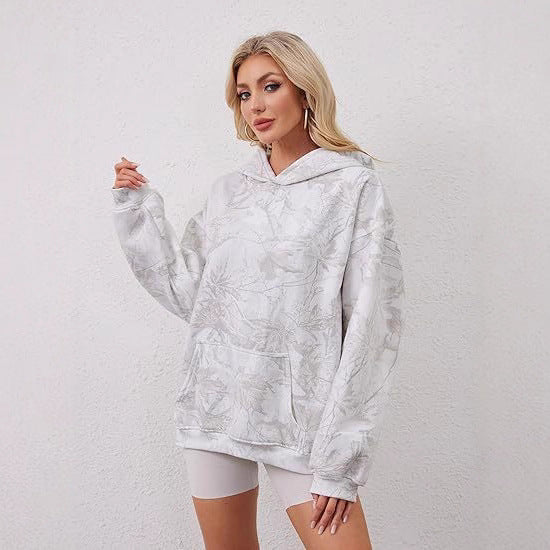 Women's Fashionable Printed Camouflage Maple Leaf Hoodie Top