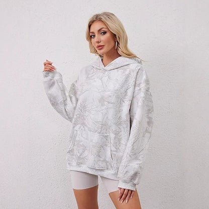 Women's Fashionable Printed Camouflage Maple Leaf Hoodie Top