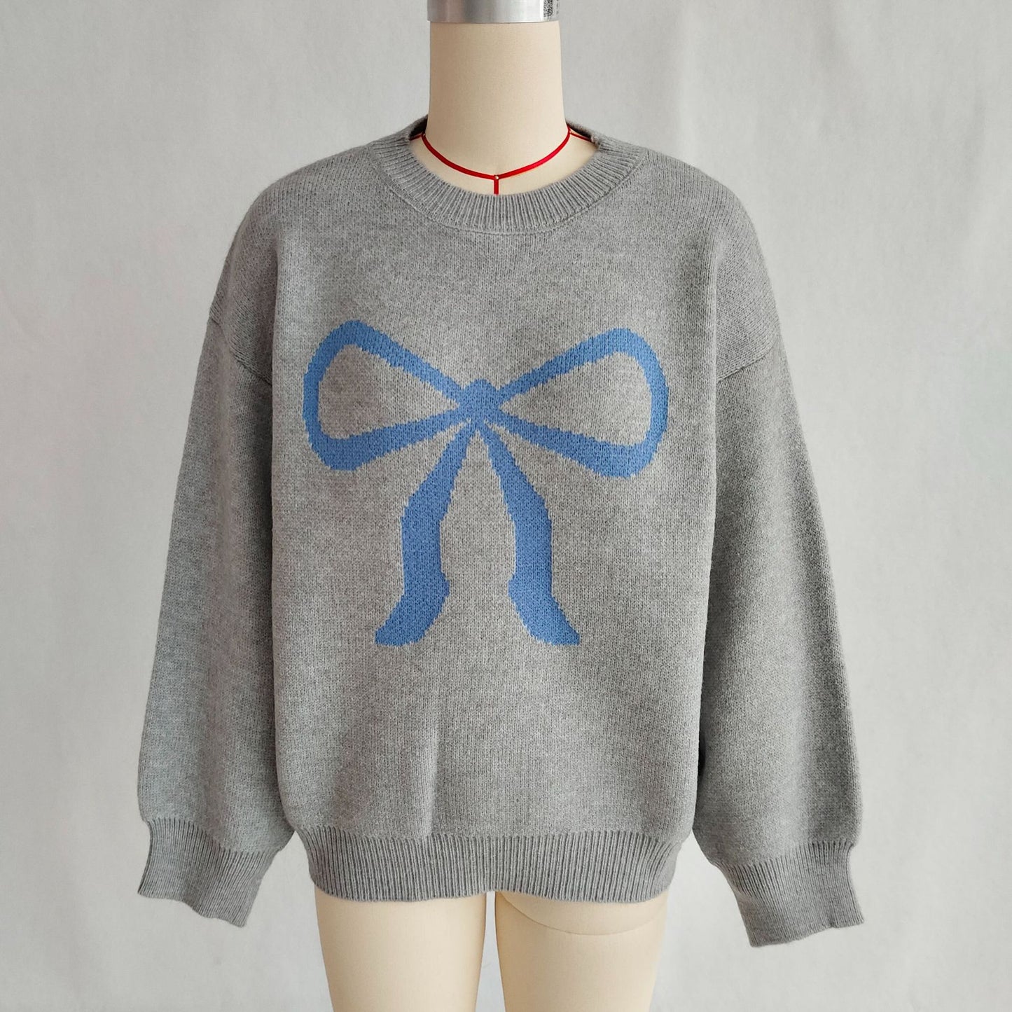 Women's Round Neck Bow Long Sleeve Warm Sweater