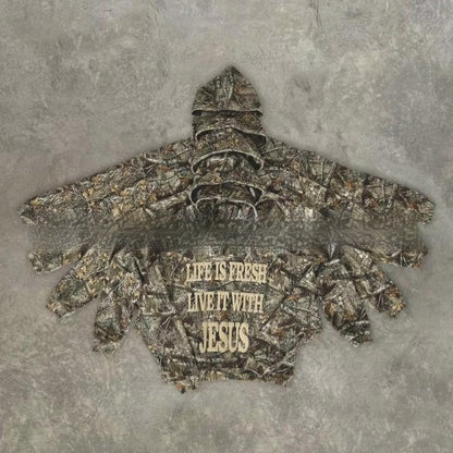 Camouflage Pattern Hoodie Long-sleeved Sweater For Women