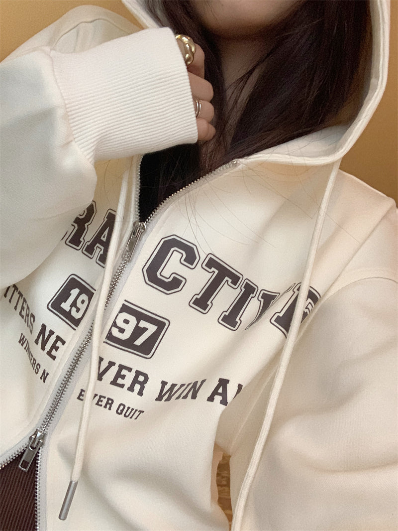 Women's Double Zipper Cardigan Short Hoodie Coat
